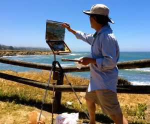 Quang Ho painting a demo in Cambria